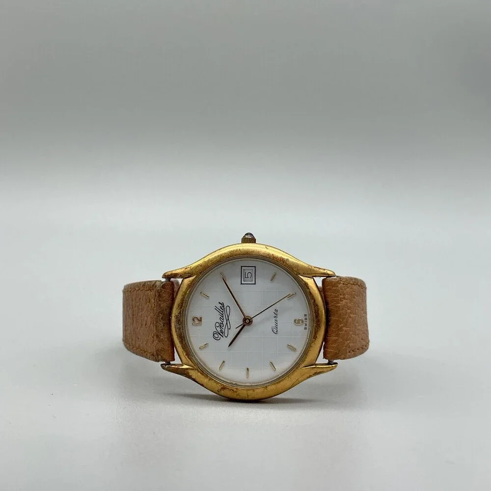 Vintage Versailles Womens Watch 31mm Gold Tone Leather Swiss Date New Battery